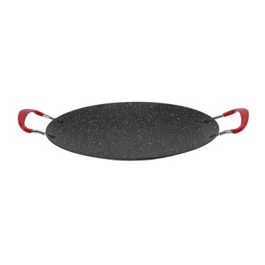 Korean BBQ Grill Pan, Round BBQ Griddle With Handle Natural Material 6 Layer Coating Barbecue Plate For Indoor Or Outdoor Cooking