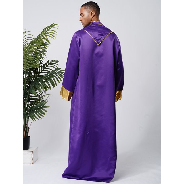 Moggemol Robe d'Église pour Hommes avec Étole Costume de Prêtre Jeu de Rôle Manches Longues Croix Dorée Violet TG