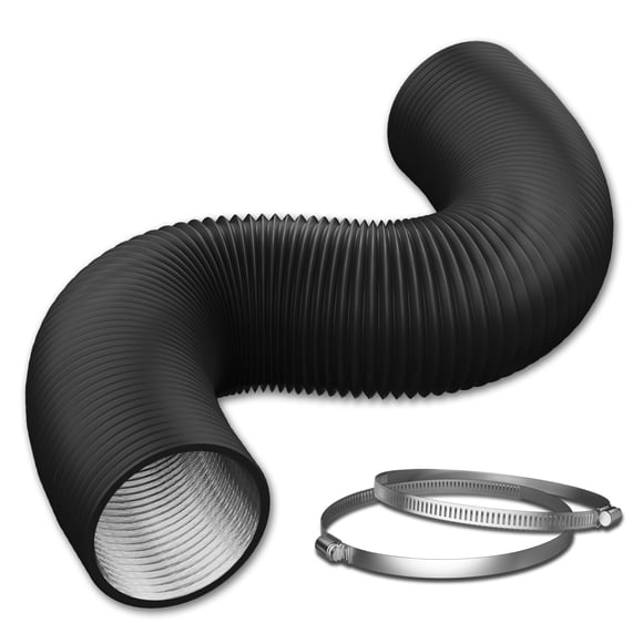 Boyau de Conduit Flexible de 4 Pouces 12 Pieds, Conduit en Aluminium Noir - Protection à 4 Couches, Boyau d'Évent de Sécheuse pour Chauffage, Refroidissement, Ventilation et Évacuation CVC, 2 Pinces Incluses