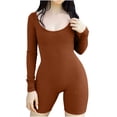 thumbnail image 1 of Womens Yoga Jumpsuits One Piece Workout Ribbed Long Sleeve Rompers Outfits U Neck Sport Exercise Jumpsuits Bodysuits, 1 of 6