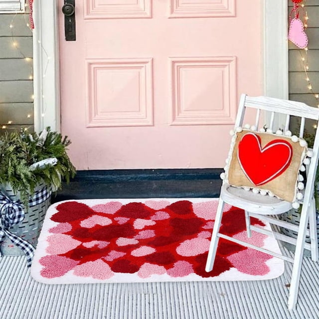 Wzzjkit Valentine's Day Door Mat - Super Absorbent Quick Dry Love Pattern Front Mats Bath Rug Rubber Backing Non Slip Washable Carpet - Valentine's Day Decorations Door Mat Outside Entrance (M)