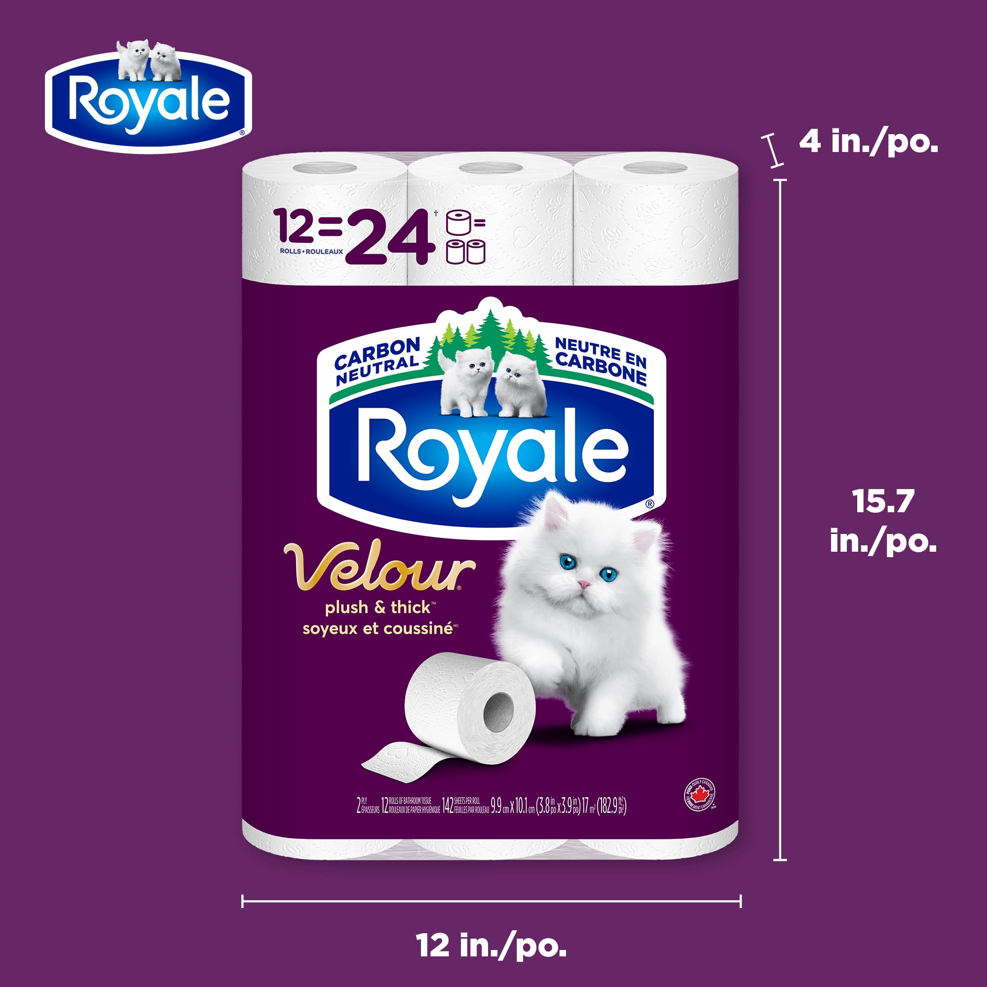 Royale Velour, 2 Ply Toilet Paper, 12 Equal 24 Bathroom Tissue Rolls