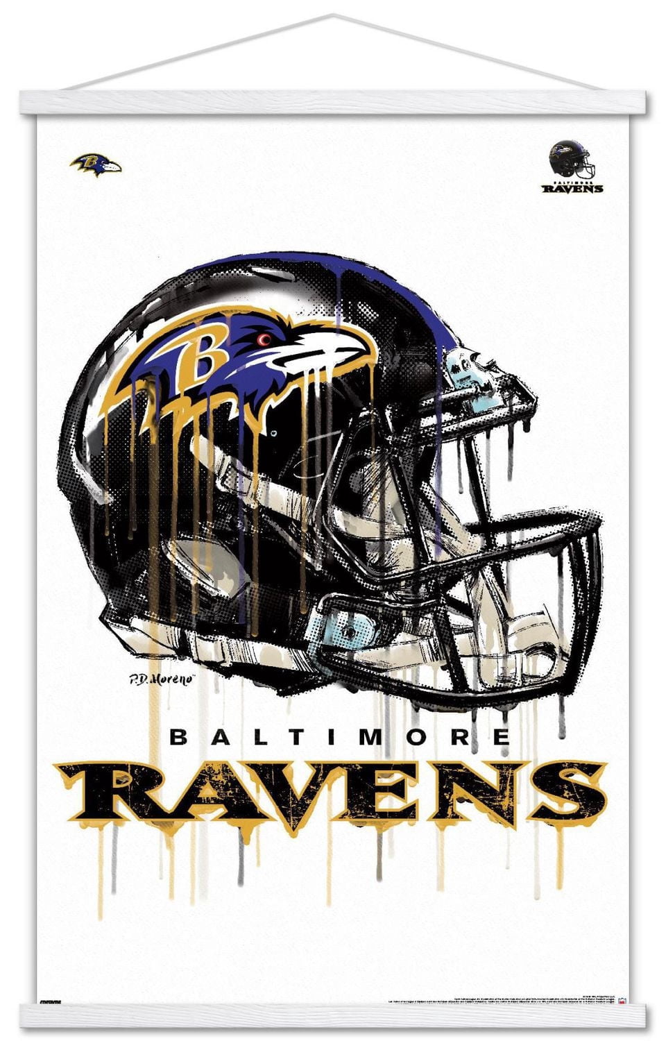 NFL Baltimore Ravens - Drip Helmet 20 Wall Poster with Magnetic Frame