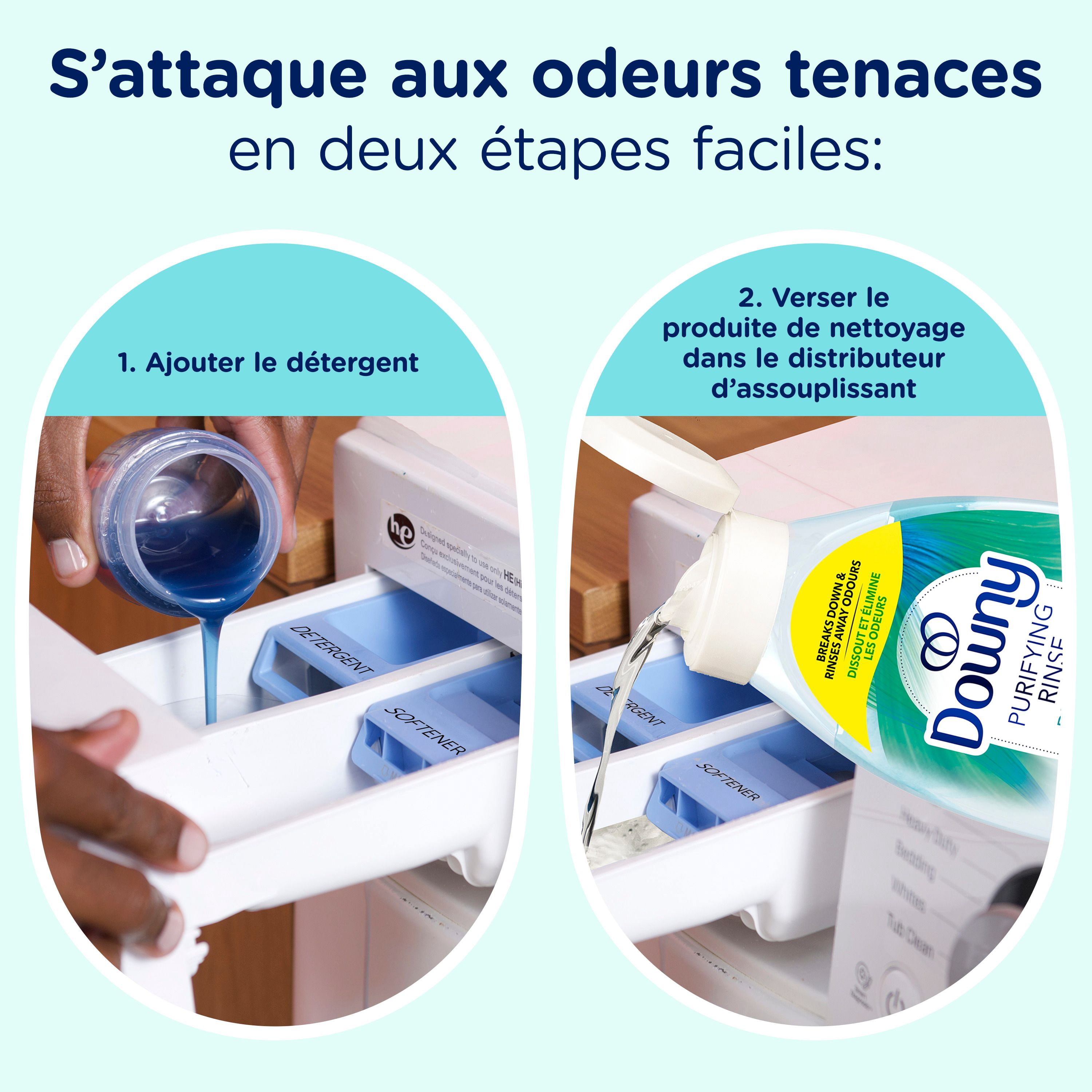 Downy Rinçage Purifiant Éliminateur d'Odeurs pour la Lessive, Parfum Fraîcheur Cotonnière, Assouplissant Textile et Rinçage d'Élimination des Odeurs pour la Lessive, Combat les Odeurs à la source, Compatible HE 54WL
