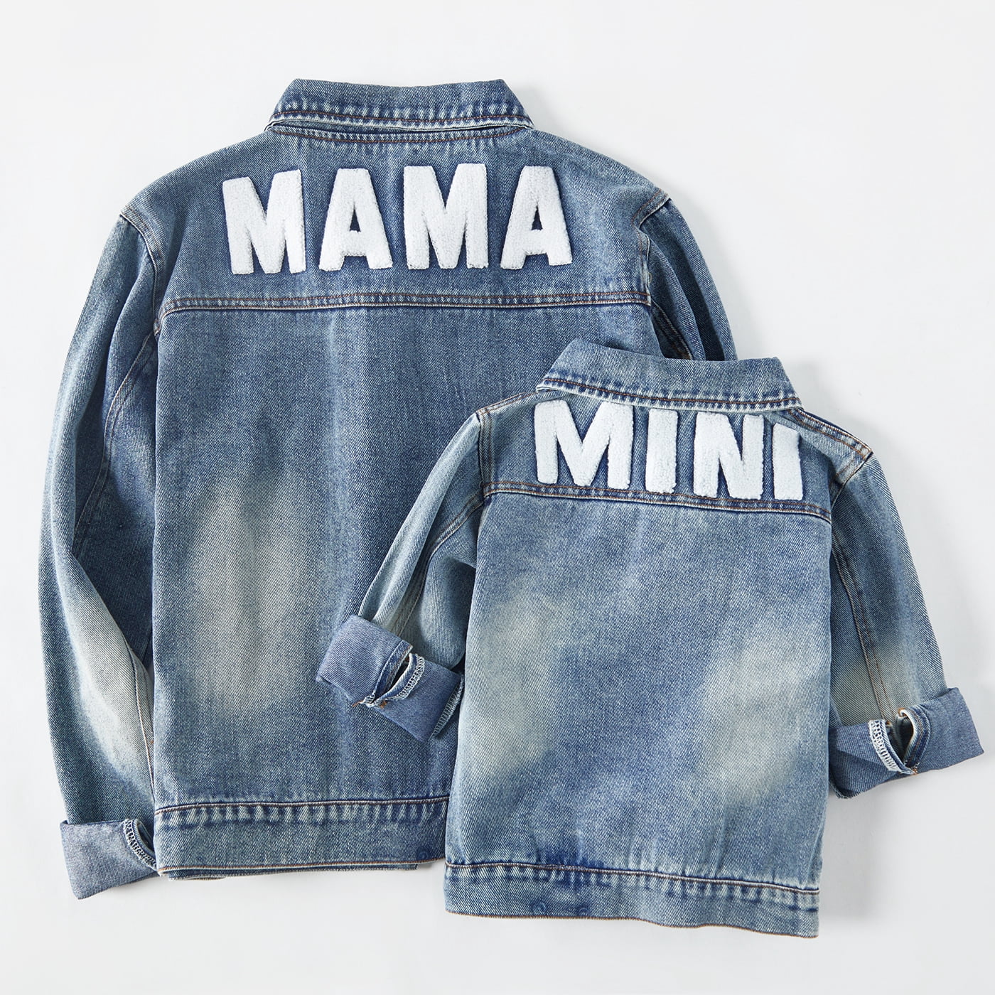 PatPat Light Blue Lapel Button Down Long-sleeve Distressed Denim Jacket for Women/Girls,One Piece