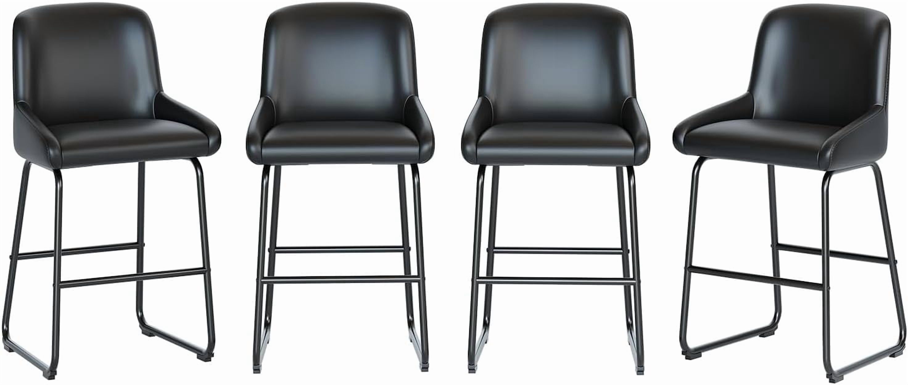 Bar Stools Set of 4 PU Leather Counter Height Barstools with Back and Footrest 26.5in Seat Armless for Kitchen Island Black