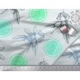 thumbnail image 3 of Soimoi Green Silk Fabric Lemon Slice & Floral Printed Craft Fabric by the Yard 42 Inch Wide, 3 of 5