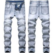 EGNMCR Jeans for Men, Men's Elastic Waist Loose Fit Denim Pants, Mens Pull On Jeans Men's Stretch Color Casual Slim Sweatpants Pencil Trousers Pants Men Pants