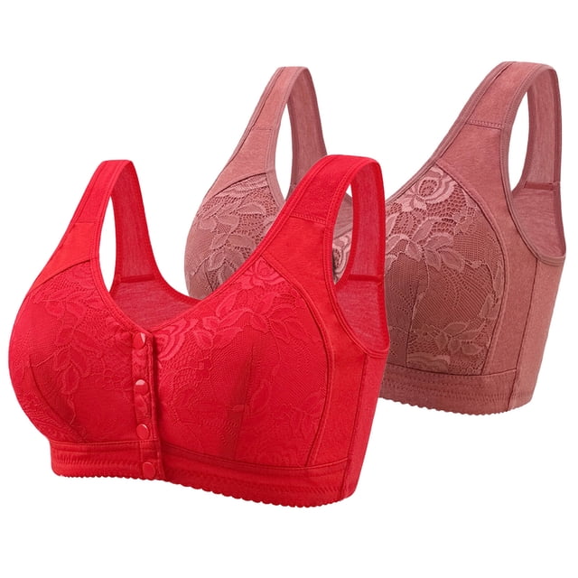 biudgviw Front Closure Bras for Women 2 Pc Wireless Push up Full Coverage Plus Size Bras Supportive Everyday Bralettes