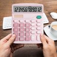 thumbnail image 1 of Calculator 12 Digit Desktop, Xinsrenus Dual-Power Basic Calculator with Large LCD Display, Solar Battery Powered Extra-Large Screen for Office Home School, Pink, 1 of 5