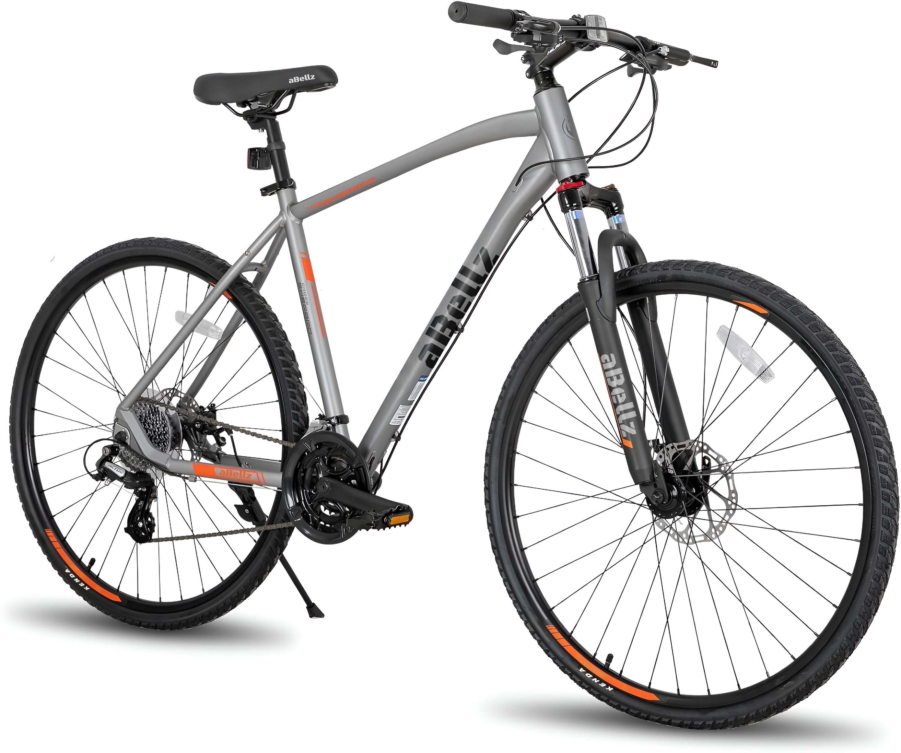 700c (28") Hybrid Bike, 52 cm Aluminum Frame, Lockout Suspension Fork, Shimano 24-Speeds Road & Mountain Bike (Silver)