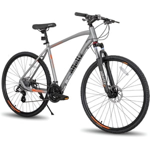 700c (28") Vélo hybride, 52 cm Cadre en aluminium, Fourche de suspension à verrouillage, Shimano 24-Speeds Route & Vélo de montagne (Argent)