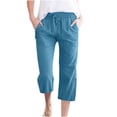 thumbnail image 1 of AherBiu Plus Size Capris pour Femmes Pantalon Capri Décontracté d'Été en Coton et Lin Taille Haute Droit Court, 1 of 5