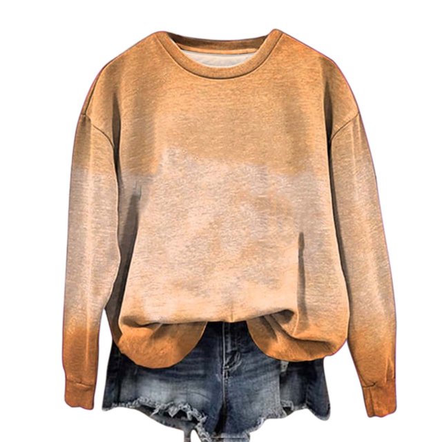 Pisexur Chandail en Molleton pour Femmes Dégradé Col Rond Chandail en Molleton Ample Surdimensionné Automne Mode Décontracté Chandail-Over Manches Longues pour Femmes