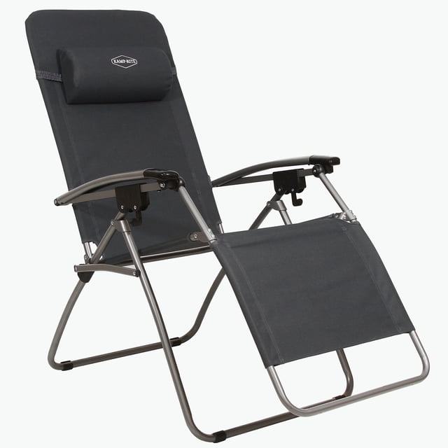 Kamp-Rite Chaise Zéro Gravité d'Extérieur Pliable et Inclinable avec Coussin, Gris