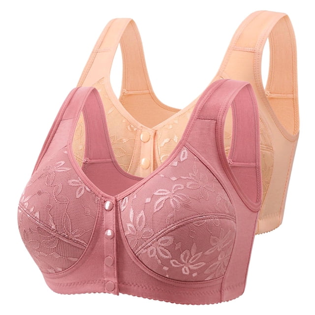 Posijego 2 Pack Womens Front Closure Bras Plus Size Wireless Bra Push up No Underwire Everyday Bra Multipack