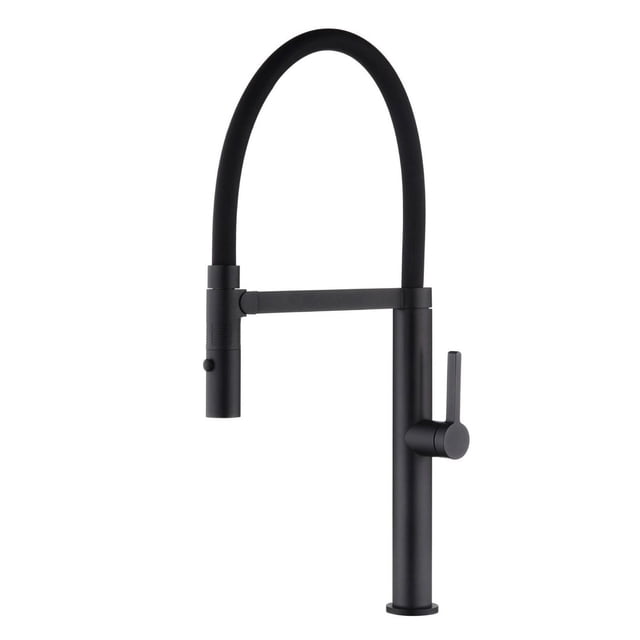 akuaplus® CLARA Robinet de Cuisine Magnétique à 1 Poignée en Noir Mat avec Bec Arqué Haut en PVC flexible, Poignée à Levier Latéral et Tête de jet Magnétique Rabattable avec jet et Fonctions de jet Aéré pour une Utilisation Polyvalente en Cuisine.