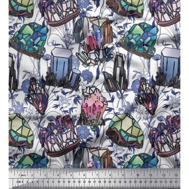Soimoi Rayon Fabric Leaves,Floral & Crystals Ocean Decor Fabric Printed Yard 42 Inch Wide