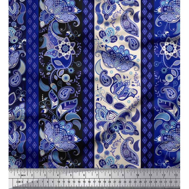 Soimoi polyester Crepe Fabric Stripe & Paisley Print Fabric by the Yard 52 Inch Wide