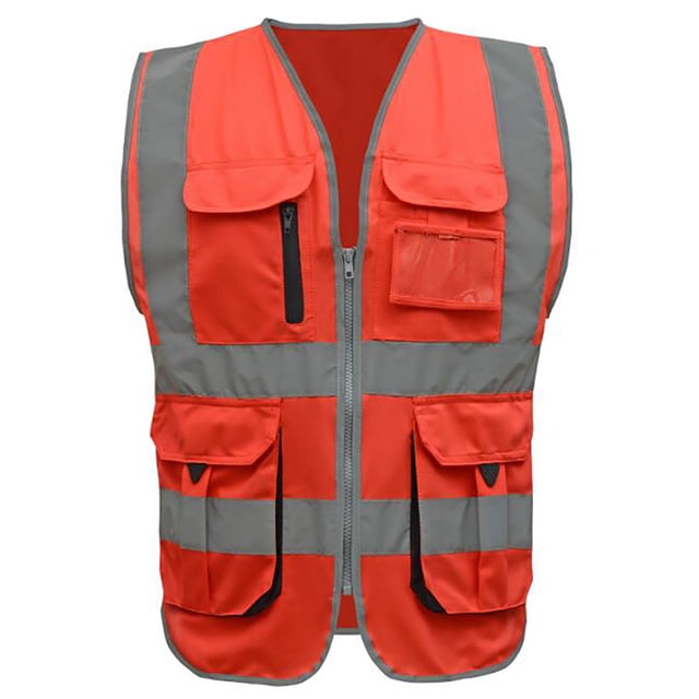 GOGO 10 Pockets High Visibility Safety Vest, Reflective Trim Safety Vest