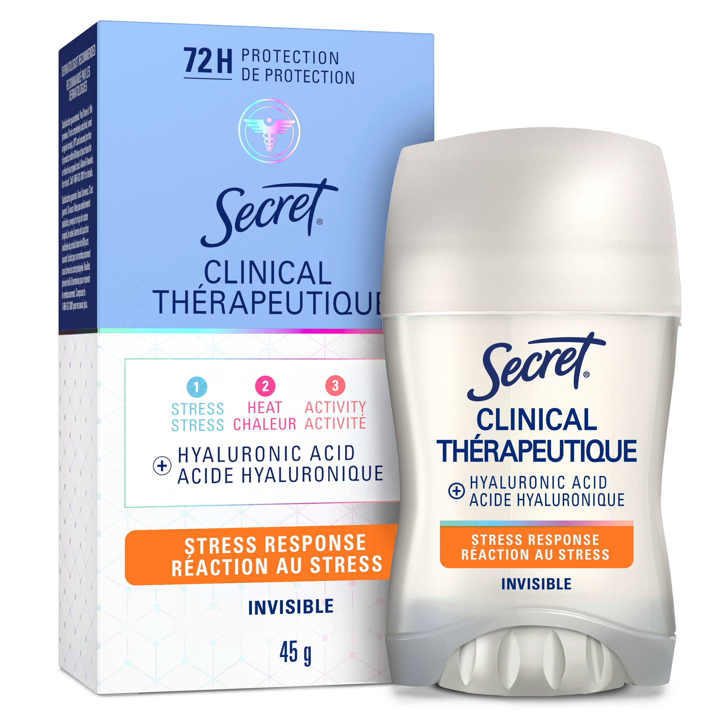 Antisudorifique et Désodorisant Invisible enBâton Secret Thérapeutique Pour Femmes, Réaction Au Stress, 45 g