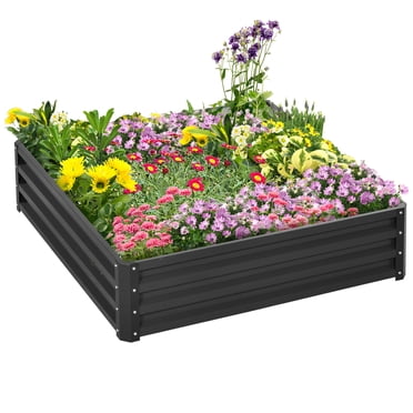 Outsunny 4' x 4' x 1' Grey Galvanized Steel Planter Box for Vegetables, Flowers, Herbs