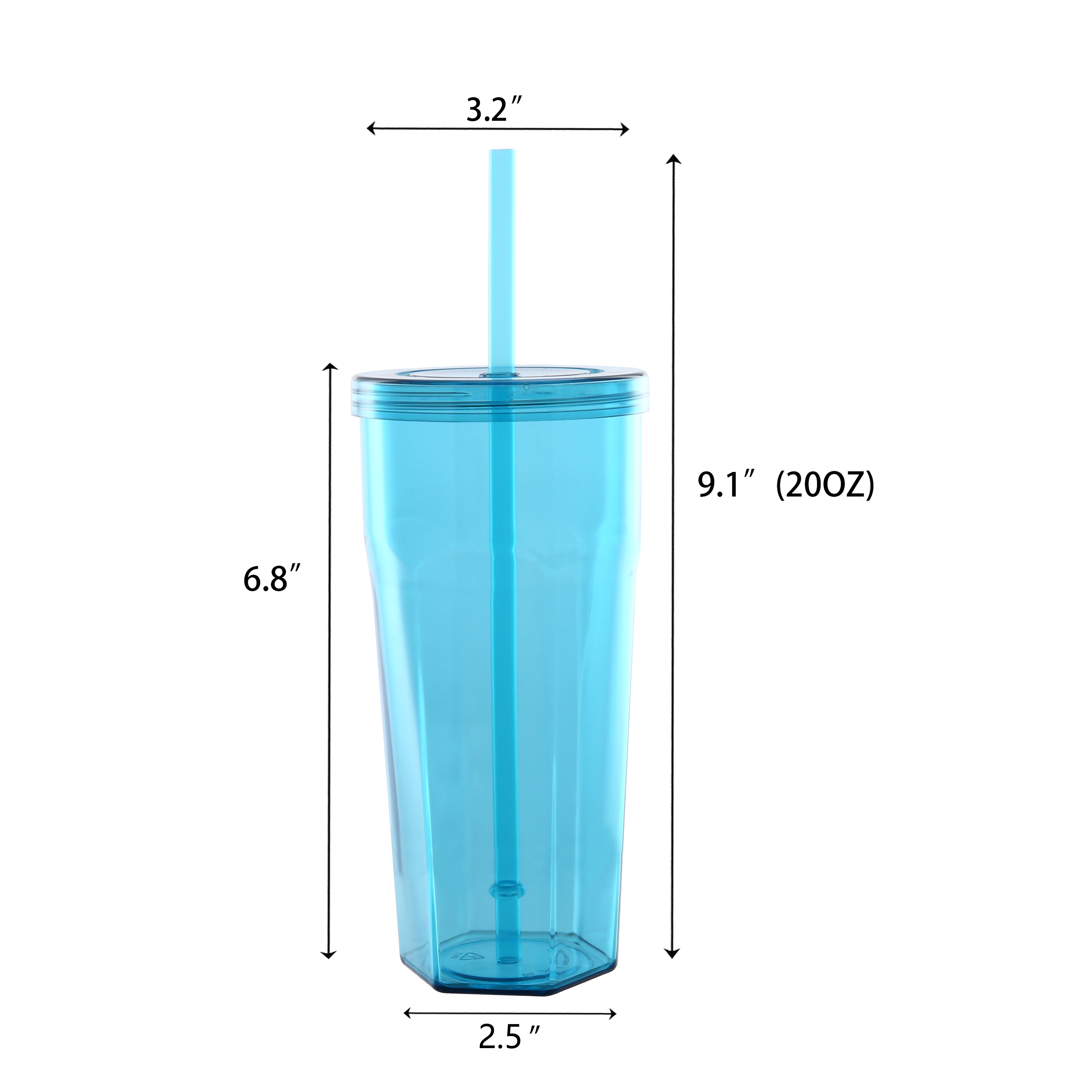 Gobelet en plastique Mainstays de 59 cl avec couvercle à visser et paille bleu