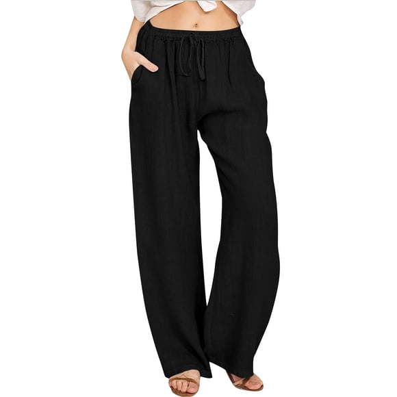 Women's Linen Pants Elastic High Waist Drawstring Wide Leg Palazzo Yoga Trousers Dress Pants for Women Business Casual High Waist Womens Business Casual Pants Size 2 Formal Short Pants for Women