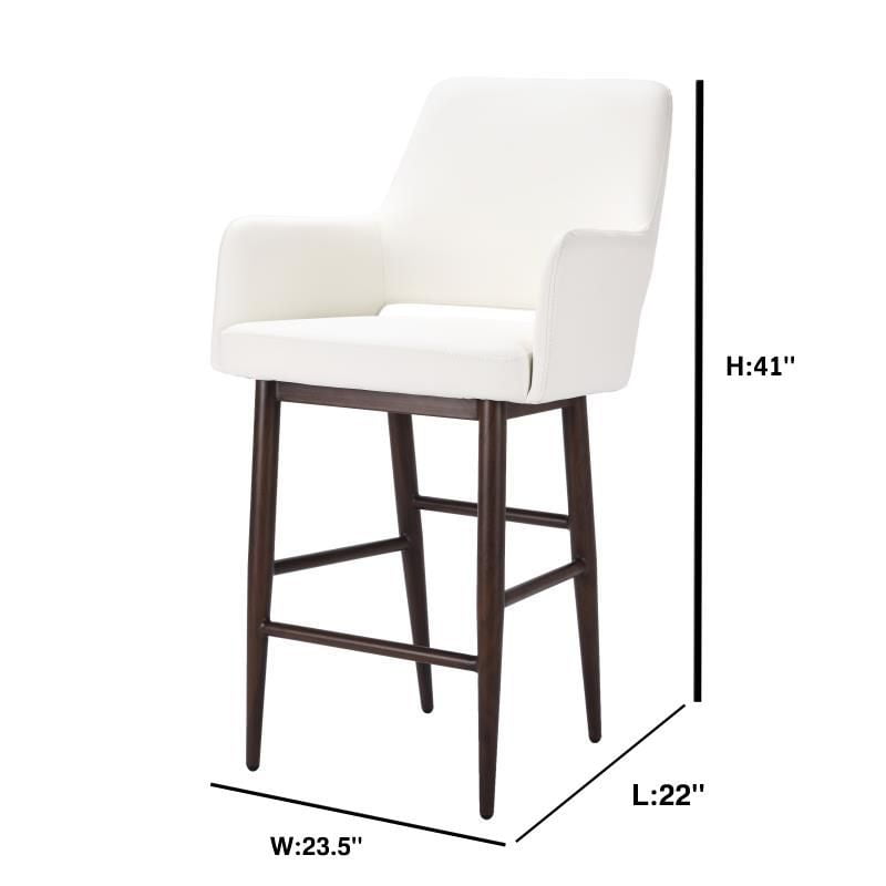 PU Upholstery Stool Black pu whit Walnut Metal Frame – High Back Stool with Armrests, Foot Rest, Sturdy and Comfortable Seating for Bars, Kitchens, and Contemporary Spaces,Midcentury style