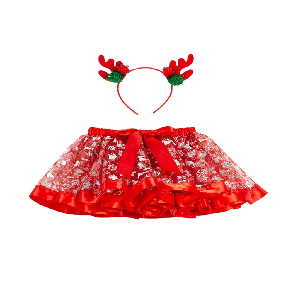 Jupe de Princesse pour Fille, Jupe Tutu à Imprimé de Noël avec Bandeau Orignal, Ensemble