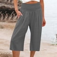 thumbnail image 3 of Capris d'Entraînement pour Femmes Jambe Droite Pantalon Jambe Échancrée Taille Régulière Polyester Léger Pantalon d'Été Pantalons Capris pour Dames Style C-20 Gris P, 3 of 5
