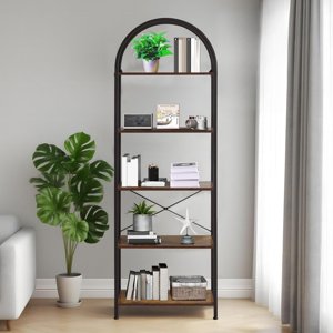 La bibliothèque moderne Arched, 5-Tier Bibliothèque en bois et en métal – Unité de rayonnage pour salle de séjour, chambre à coucher & Ministère de l ' intérieur