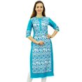thumbnail image 3 of Phagun Kurta Droite Bleue de Designer pour Femme, Manches 3/4, Kurti Décontractée Imprimée-26, 3 of 5