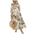 thumbnail image 1 of Robe Longue Maxi Boho Décontractée en Coton et Lin à Manches 3/11 à Fleurs pour Femmes, 1 of 5