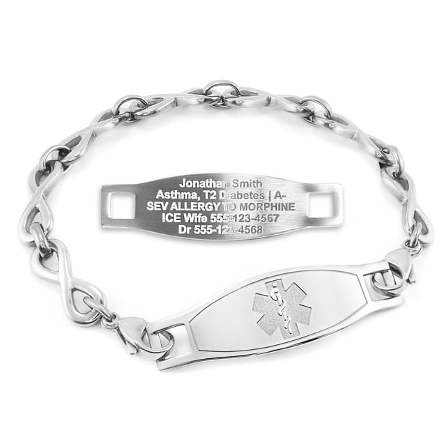 MedicEngraved Stainless Steel Custom Medical Alert Bracelet - 6mm Infinity Link