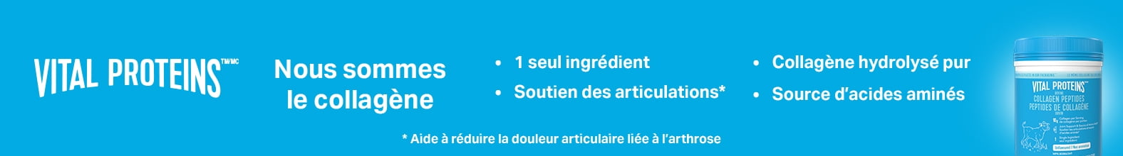 Produits Vital Proteins - Nous sommes le collagène. - 1 seul ingrédient - Soutien des articulations* - Collagène hydrolysé pur - Source d’acides aminés - * Aide à réduire la douleur articulaire liée à l’arthrose