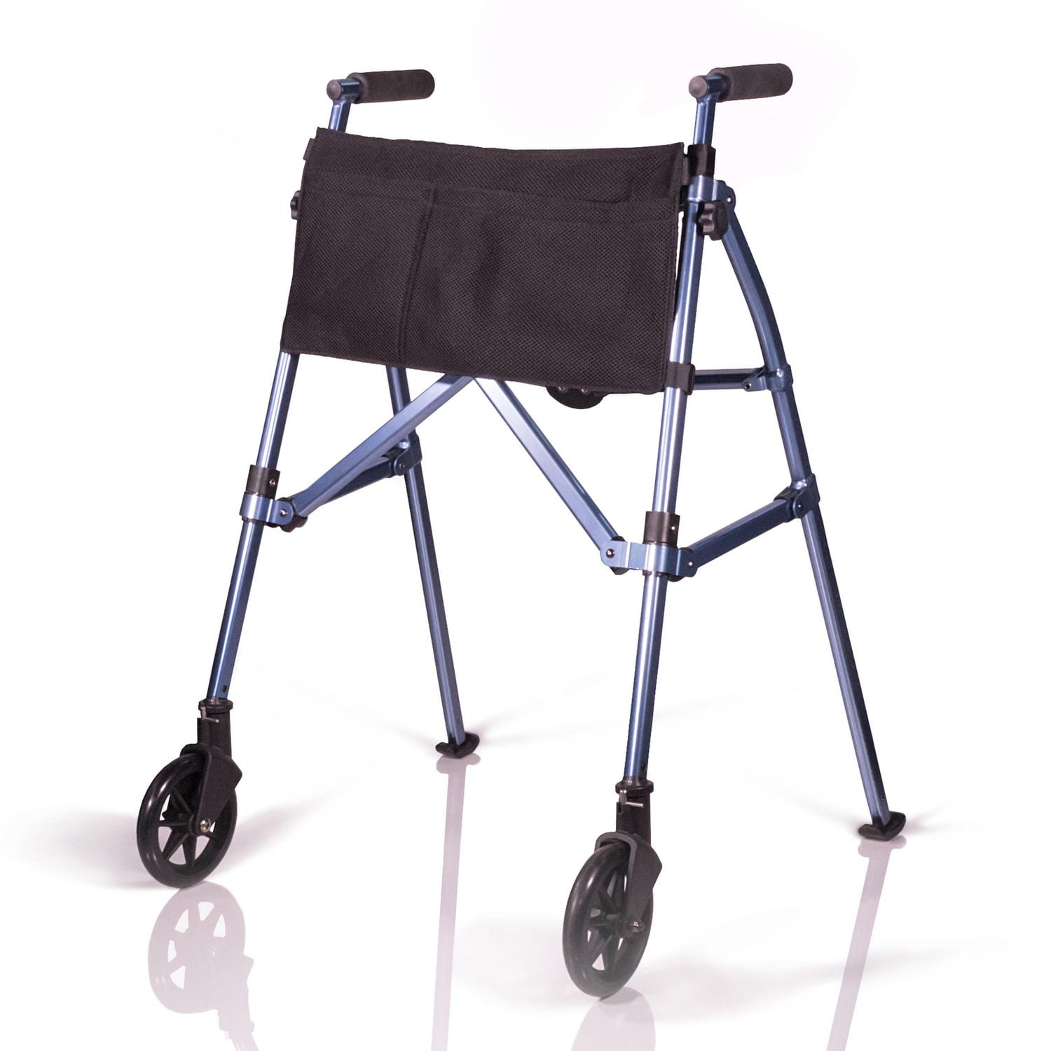 Stander Wonder Walker Plus, déambulateur pliable léger pour personnes âgées, déambulateur de voyage pliable EZ Fold-N-Go avec roues, patins et panier, déambulateur standard compact