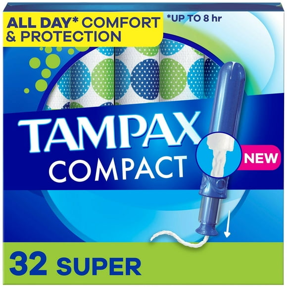 Tampax Compact Pearl Tampons, with LeakGuard Braid & Extendable Applicator, Super Absorbency, Compact Extendable Applicator, Unscented, 32CT