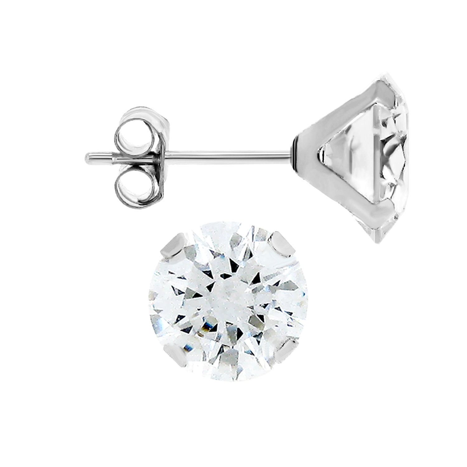 Aurelle- 10KT White Gold Boxed Earrings with 6mm Round Swarovski Cubic ...