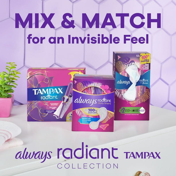 Tampax Radiant Tampons Duo Pack with LeakGuard Braid, Regular/Super  Absorbency, Unscented, 28 Count - ShopRite