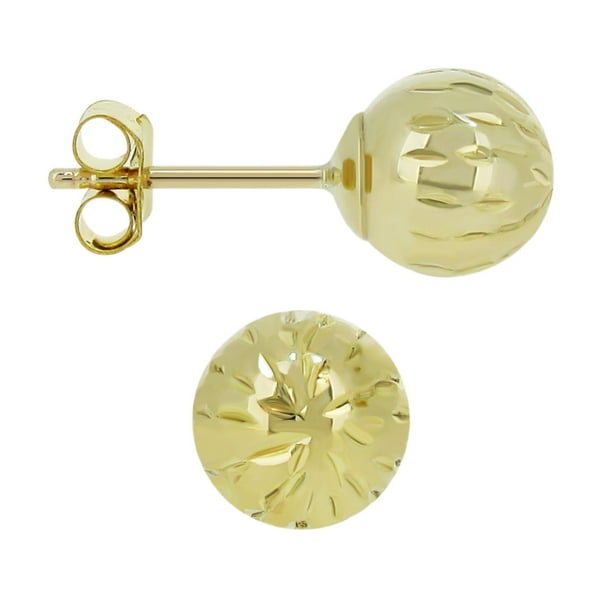 Aurelle-Boucles d'oreilles en or jaune 10KT à balle taille diamant de 6mm avec tige moyenne