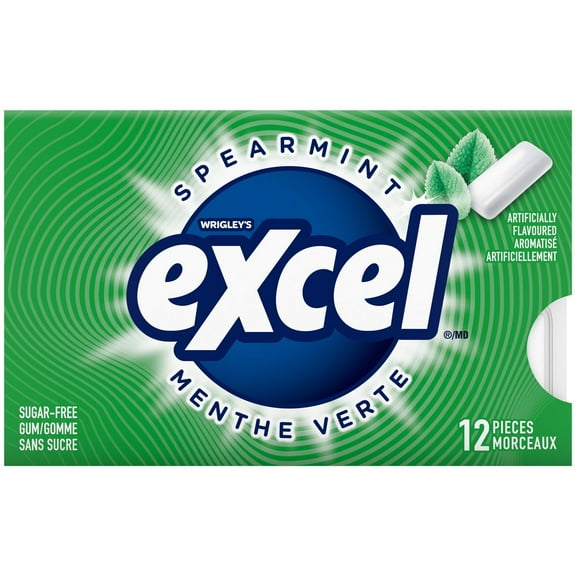 EXCEL, Spearmint Flavoured Sugar Free Chewing Gum, 12 Pieces, 1 Pack