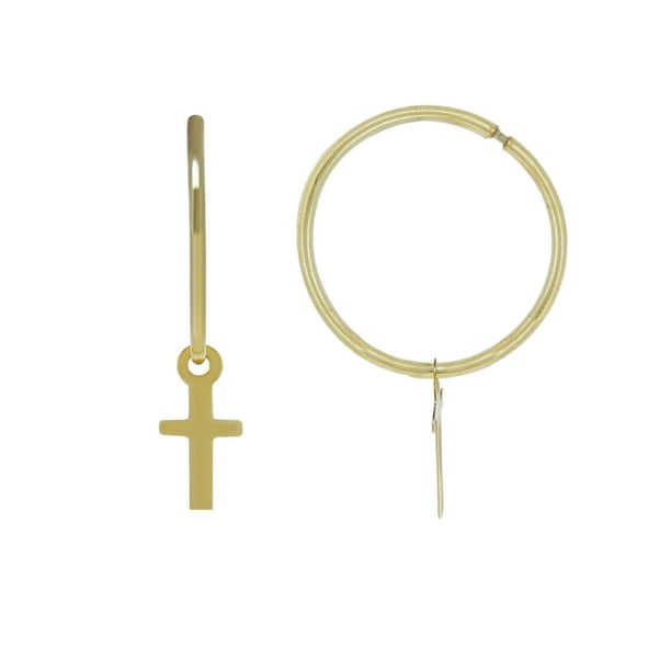 Aurelle-Anneaux d'oreilles 11mm en or jaune 10KT avec petite croix pendante