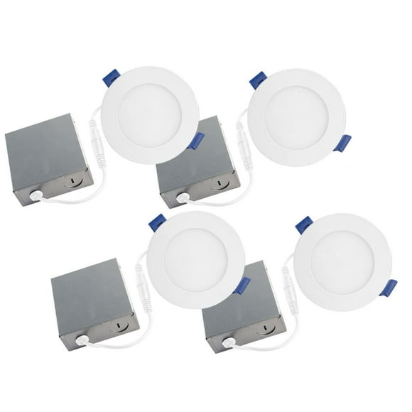 BAZZ Slim Disk - Ensemble de luminaires encastrés à LED de 4 ¼ po, blanc mat (ensemble de 4)