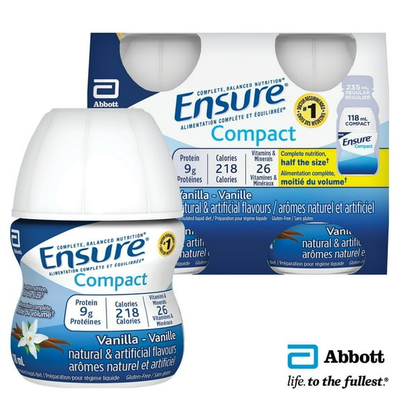 Ensure Compact, Complete Balanced Nutrition In Half The Size, Vanilla, 4x118 mL, 9g Protein Drink, 4 x 118-mL (4-Pack)