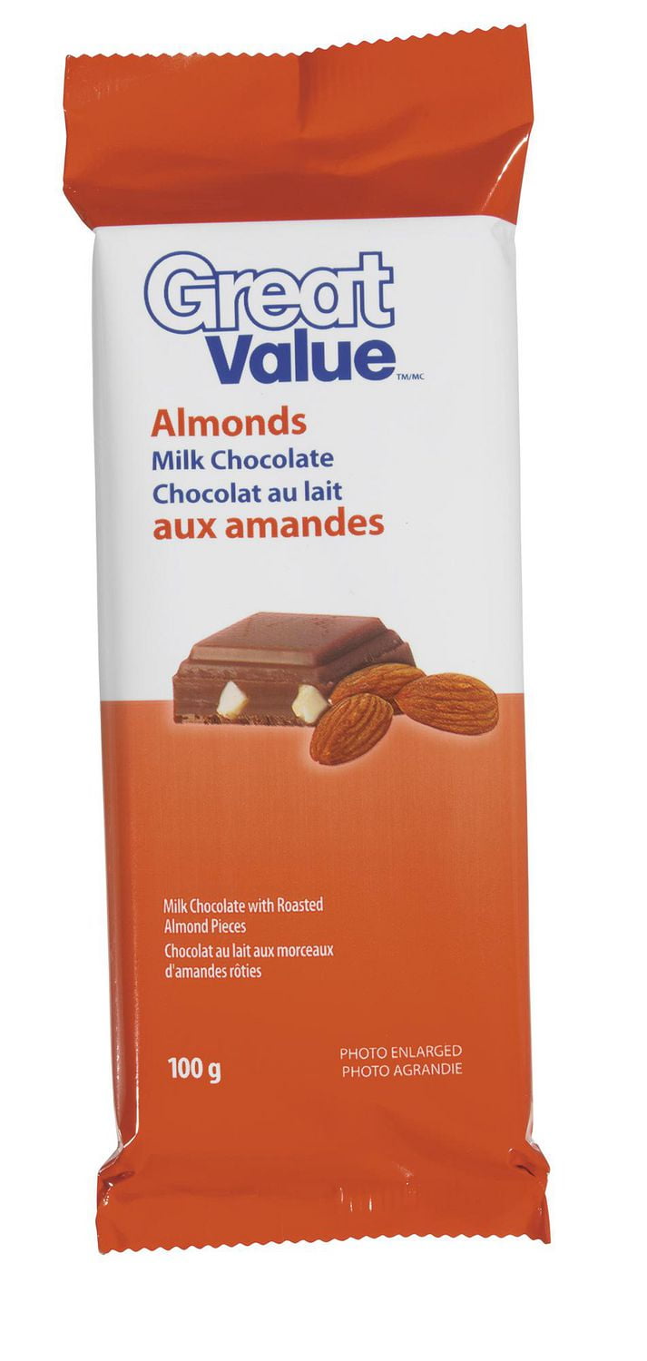 Great Value Milk Chocolate with Almonds Bar, 100 g Walmart Canada