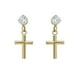 Aurelle-Petits pendants d'oreilles en or jaune 14KT à croix et zircones cubiques rondes Swarovski 3mm – image 1 sur 2