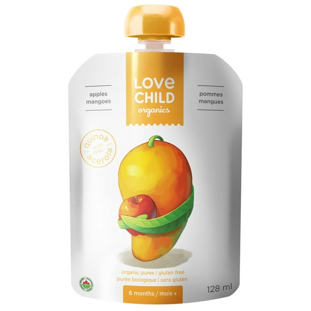 Purée biologique de pommes et mangues de Love Child Organics 128 ml, sans gluten