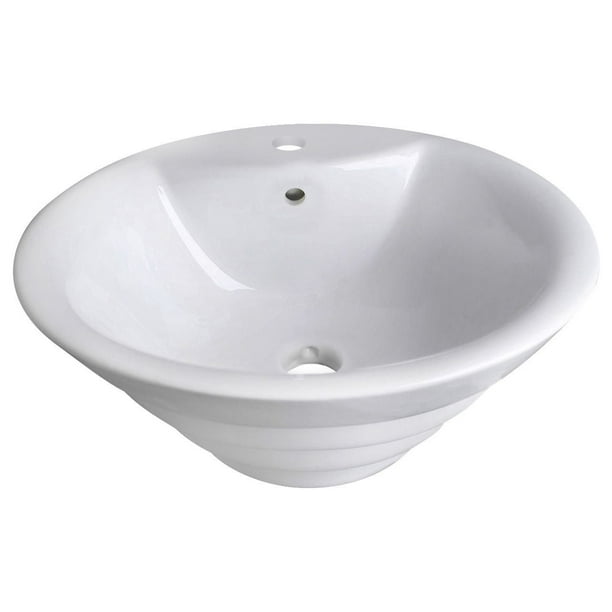 Lavabo vasque rond American Imaginations 48,26 cm de largeur par 48,26 cm de largeur, couleur blanche, pour robinet simple.