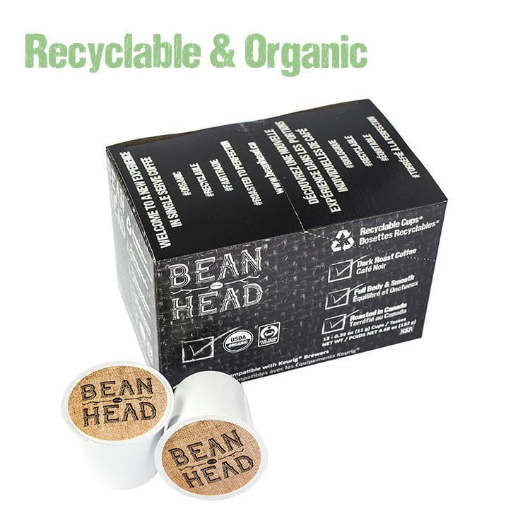 Bean Head Premium Organic & Recyclable Single Serve K Cup Coffee